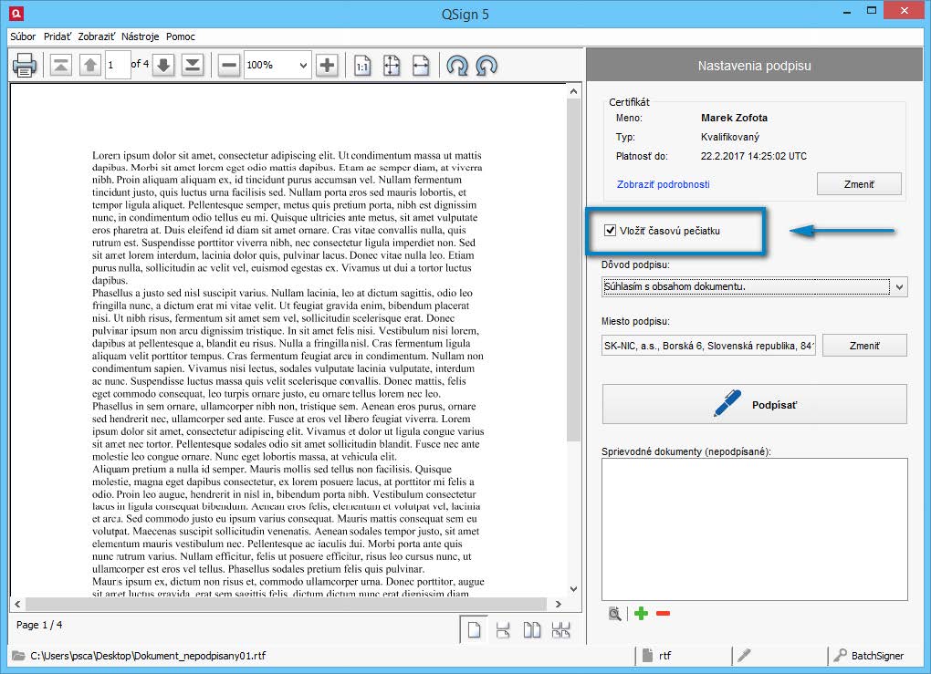 QSign pridanie casovej peciatky
